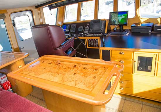 Seaton 64 Expedition Yacht Voyager Pilot House Burl Wood Table Detail